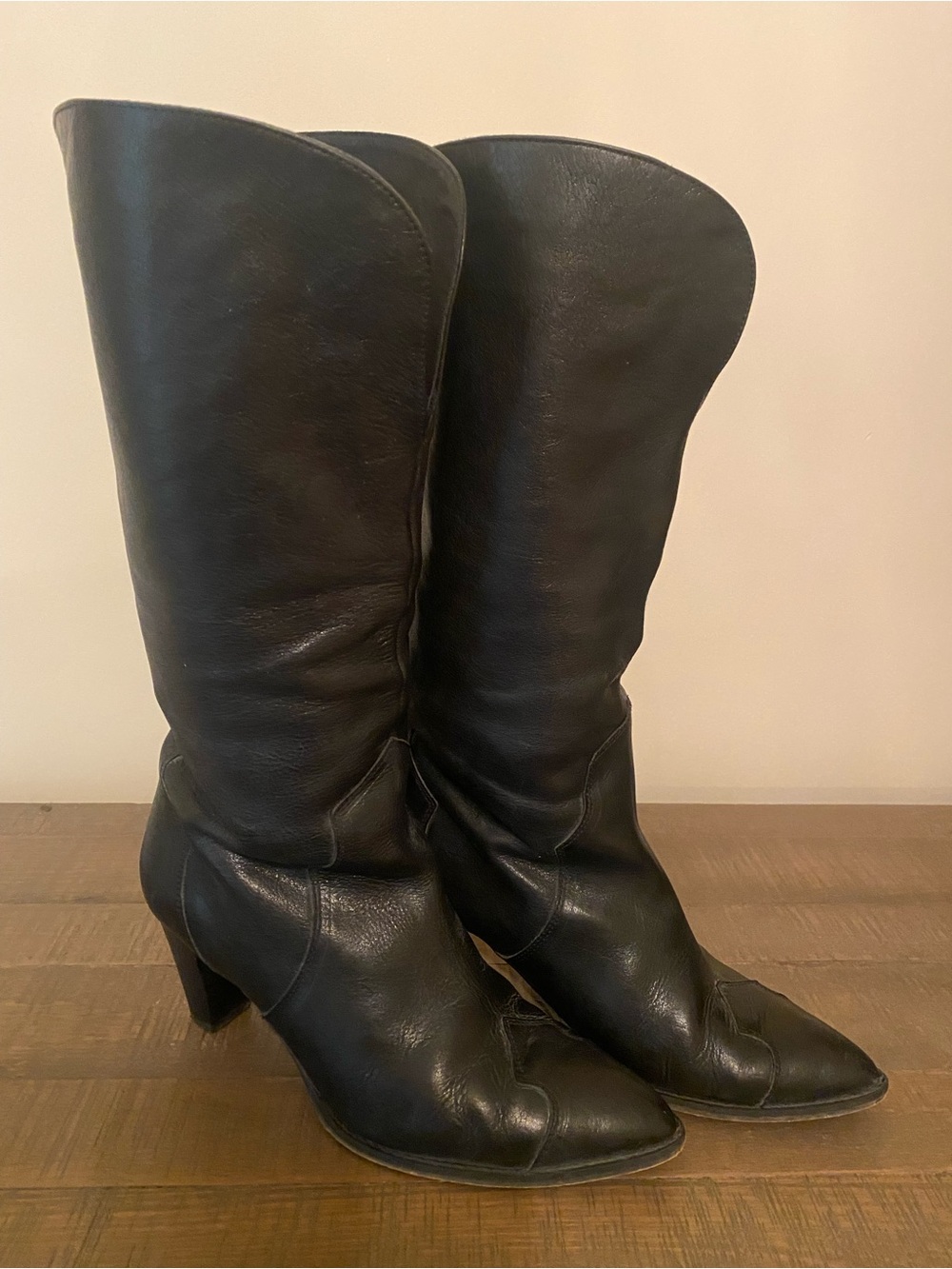 Western Fashion Boot Black Leather Women's Mid to Knee-High Boots